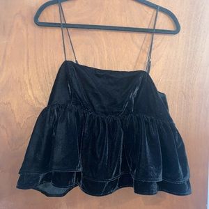 Urban Outfitters Velvet Spaghetti Strap Peplum Top